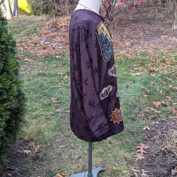 GLOBE TROTTER Small Bali ARTSY Embroidered Tunic Shirt Jacket Plum Gold Rayon - Picture 3 of 8